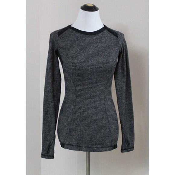 LULULEMON  Sz 4? 6? Base Runner Black Gray Mini Check Pique Ruffle Shoulder Top - Picture 7 of 7